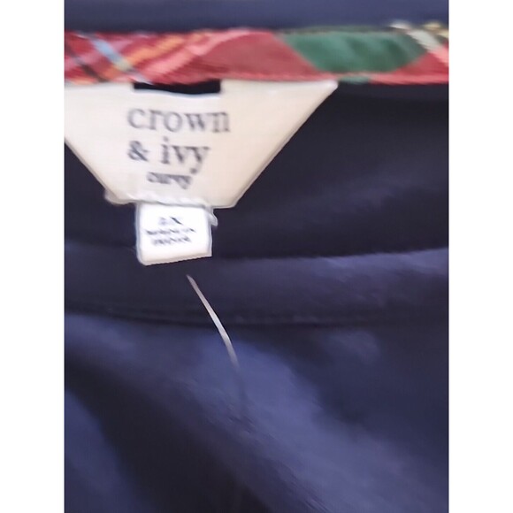 Crown & Ivy Curvy Pullover Plaid Ruffle Blouse Long Sleeve Blue Top Plus Size 2X - Picture 10 of 11